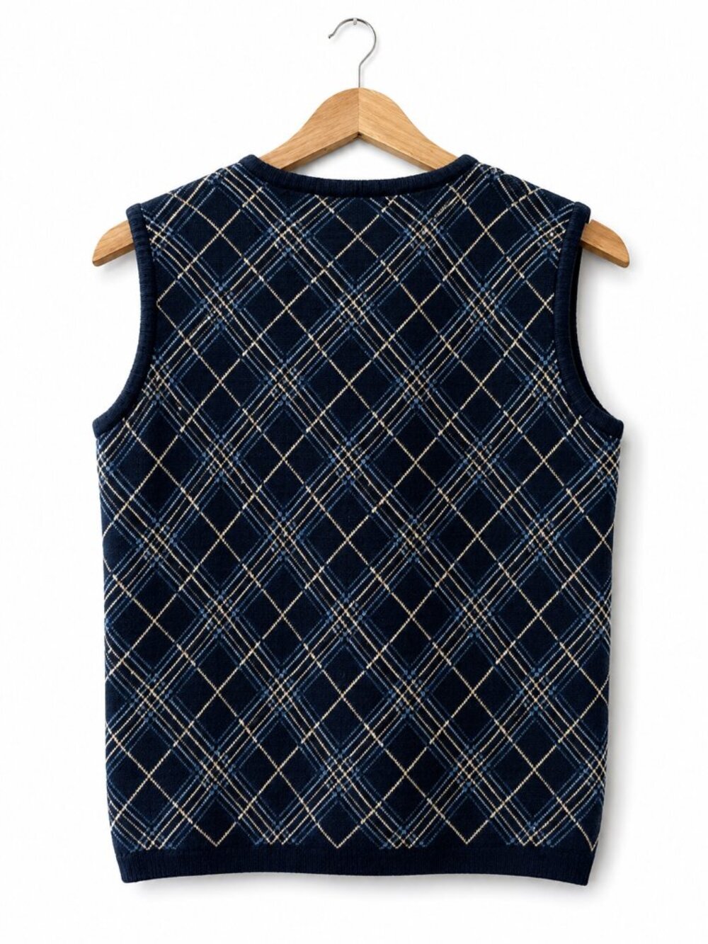 Gap Navy Blue Plaid 100% Cotton V-Neck Sleeveless Sweater Vest Preppy Layering S - Picture 2 of 3